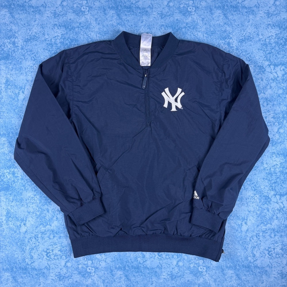 Vintage 90s Adidas New York Yankees MLB Quarter Zip Windbreaker Navy Youth XL